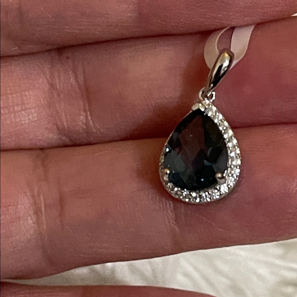 NWT Natural London Blue Topaz Teardrop 10X8mm  Pendant with CZ Accents - Picture 4 of 9